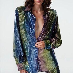 Sequin Multicolor Button Down Shirt (Colette Shirt)